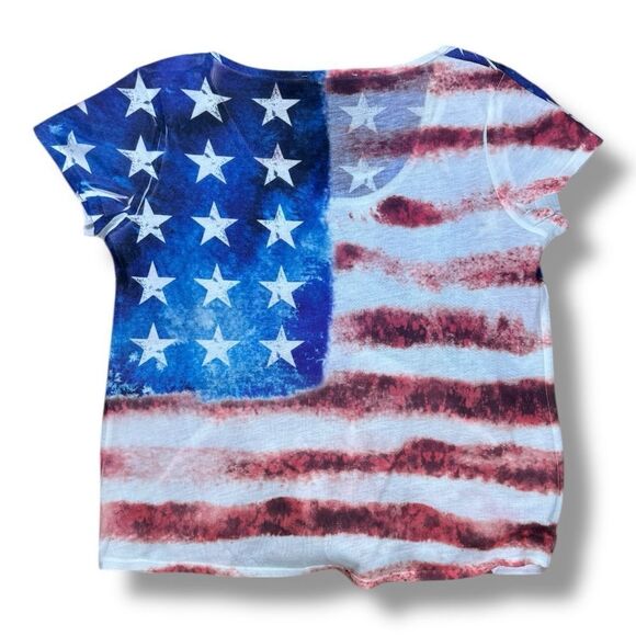 NWOT Moa Moa Women’s Patriotic American Flag Red White and Blue Tie T-shirt Sz L - Picture 3 of 7